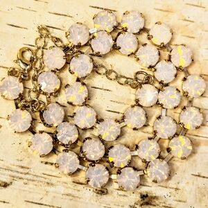 Pink Opal Rose Water Crystal Necklace & Earrings in Gold Plated Or Brass